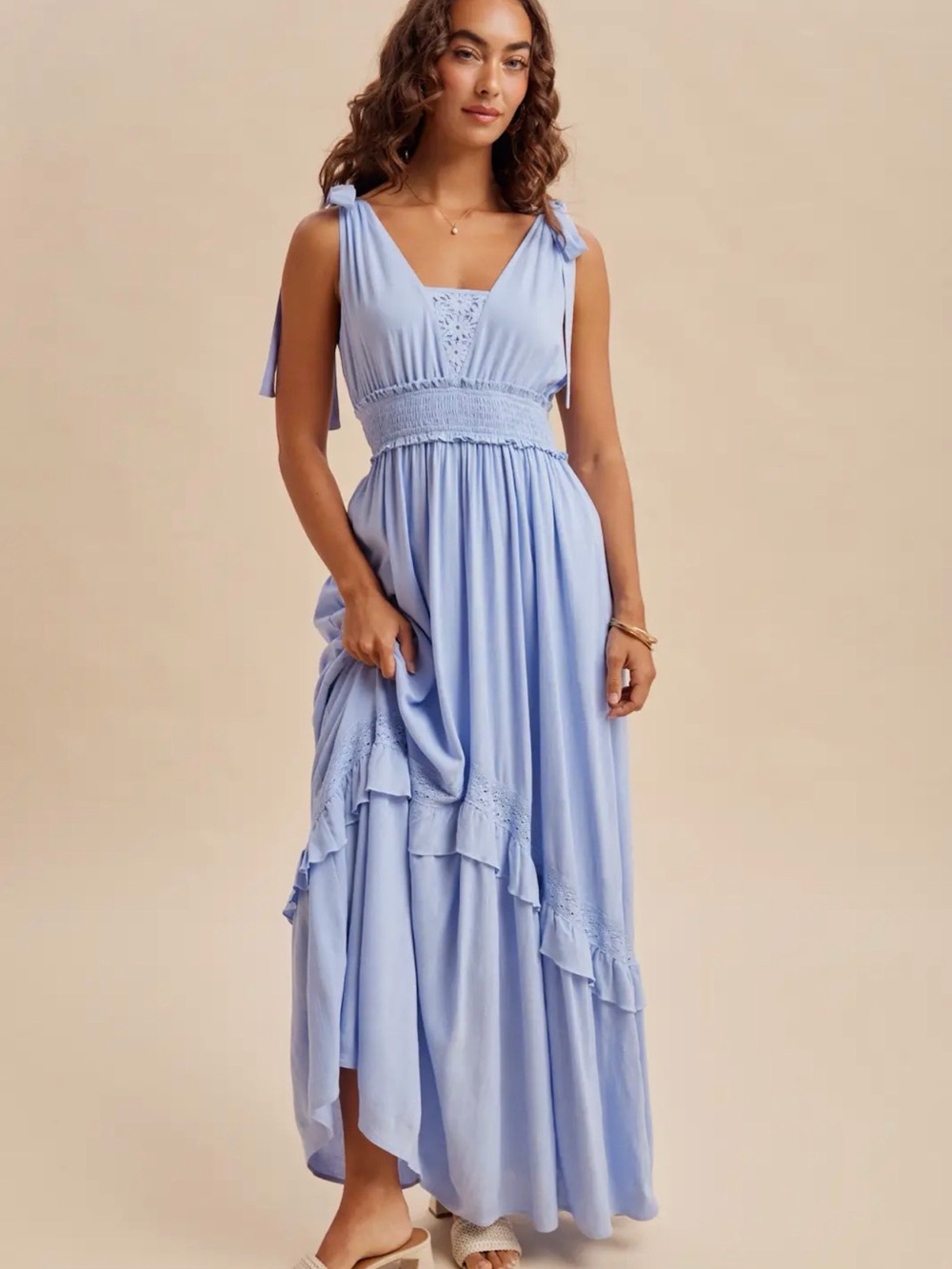 Light Periwinkle Tie-Shoulder Maxi Dress